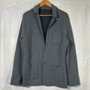 Emozioni Uomo Cardigan Medium Gray Wool Bld Elbow Patch Stretchy Sweater Blazer